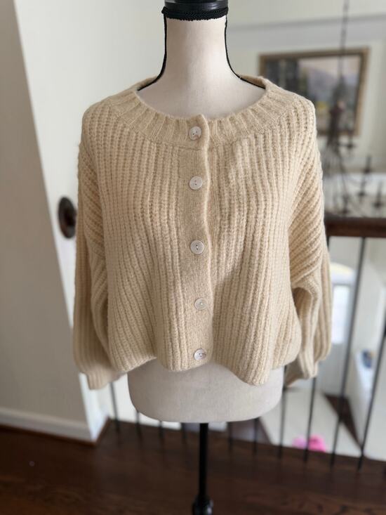 Verge Girl Sweaters - VRG Girl Cream Chunky Knit Cropped Oversize Loose Long Sleeve Cardigan